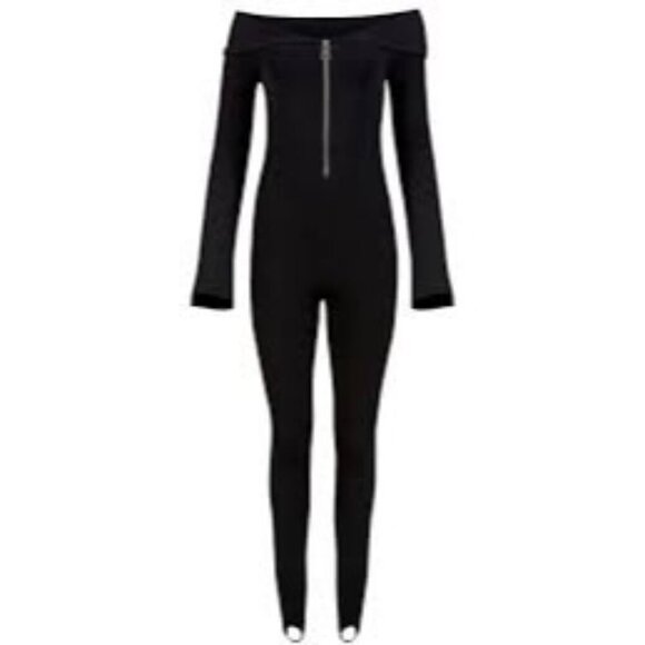 Unbranded Pants - Unbranded Women's Long Sleeve Jumpsuit Rib Knit Zipper Front Black Size XL